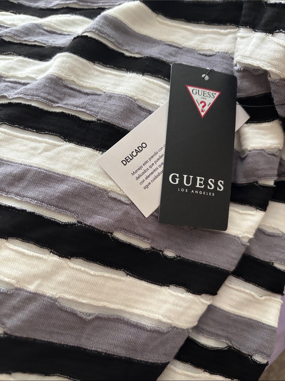GUESS Men's Black, White & Gray Striped Short-Sleeve Tee - Picture 3 of 5
